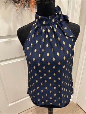 Verdusa Halter Top Sleeveless with Gold Polka Dots Tie Back Women’s Tank XS